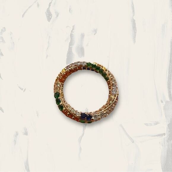 Rose Gold‎ Toned Rainbow Rhinestone Gem Twist Ring Size 5.5 Estimated - Picture 2 of 3
